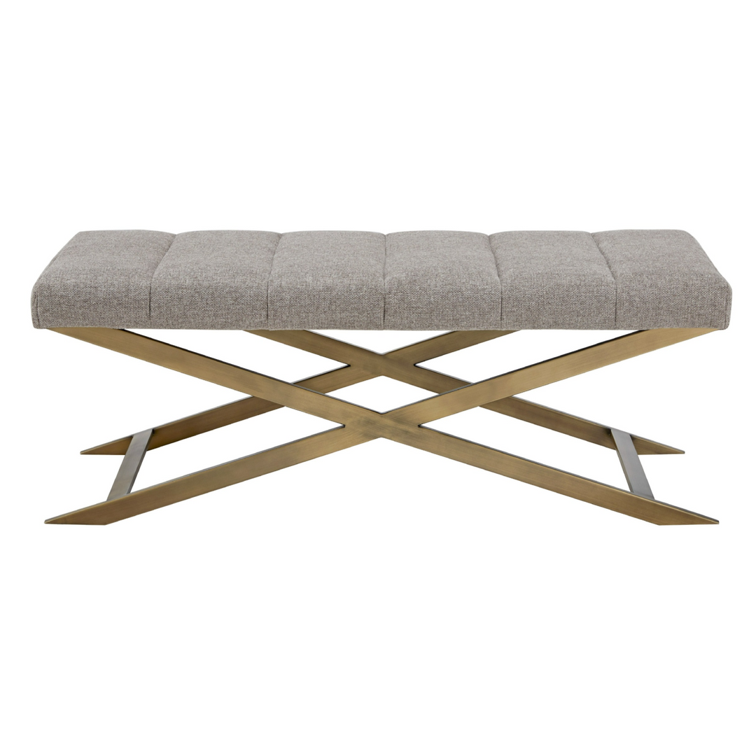 Xane - Contemporary Grey Fabric & Brushed Brass Bench