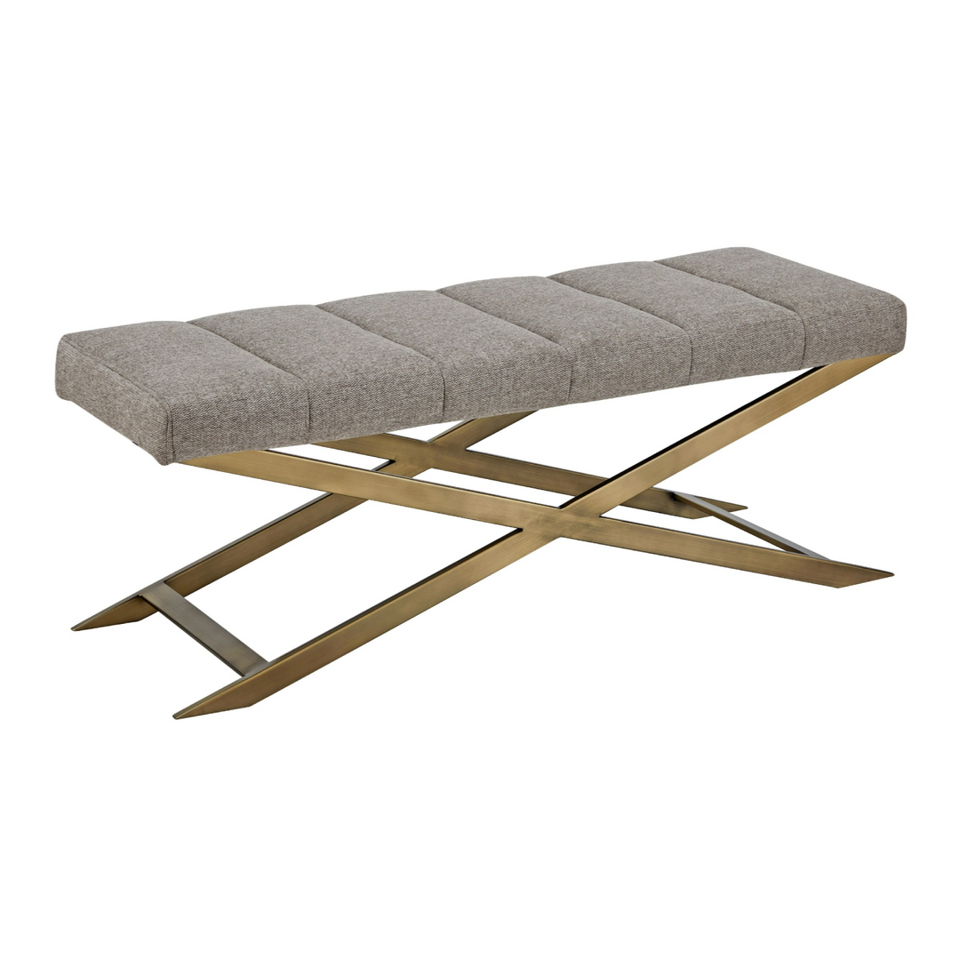 Xane - Contemporary Grey Fabric & Brushed Brass Bench