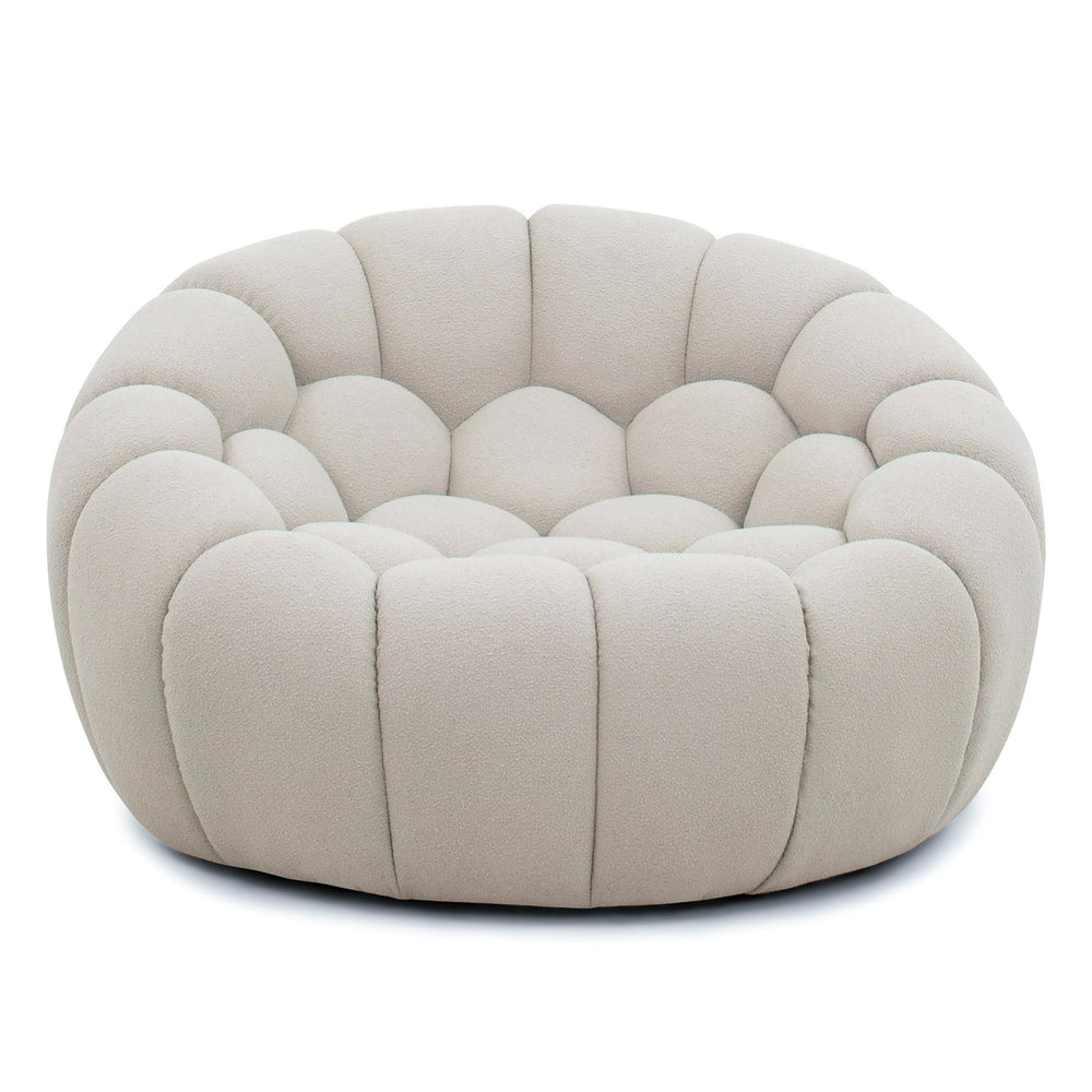 Yolonda - Modern Curved Beige Fabric Chair - View 3