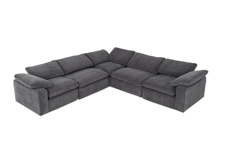 Corinth - Modern Dark Grey Fabric Sectional Sofa with 3 Power Recliners