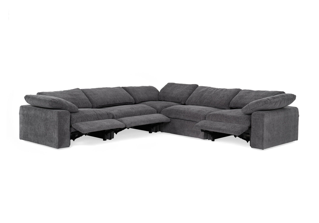 Corinth - Modern Dark Grey Fabric Sectional Sofa with 3 Power Recliners