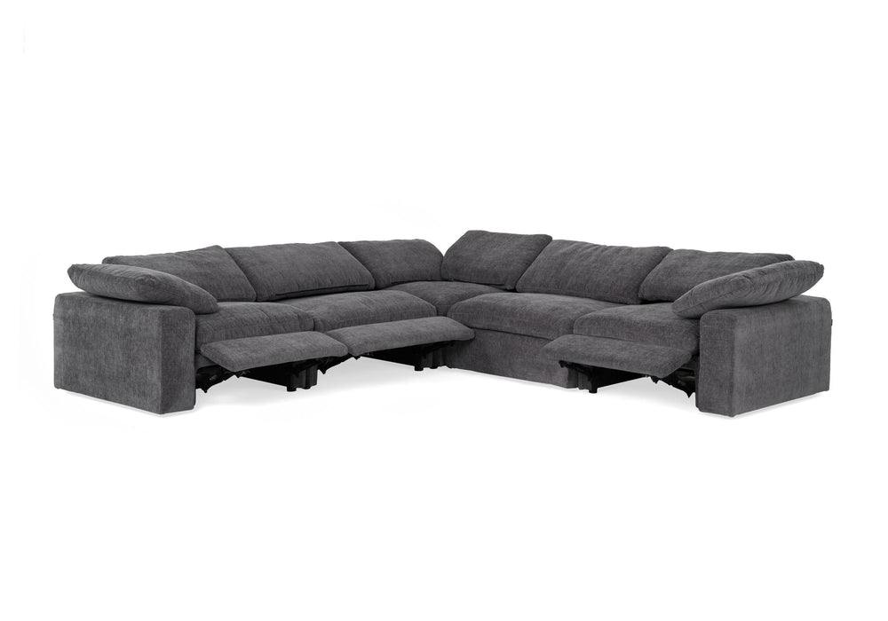 Corinth - Modern Dark Grey Fabric Sectional Sofa with 3 Power Recliners - View 5