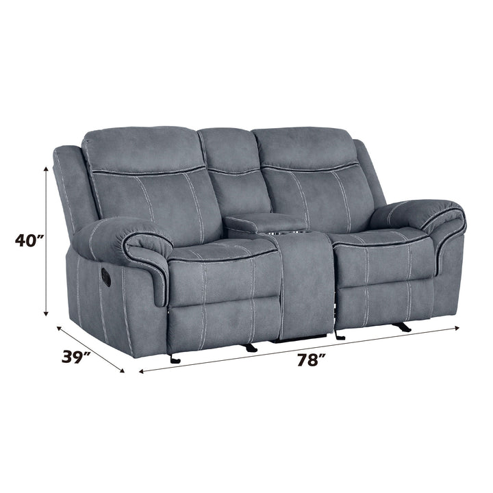 Zubaida - Two Tone Velvet Recliner Loveseat With USB Port Console - Gray