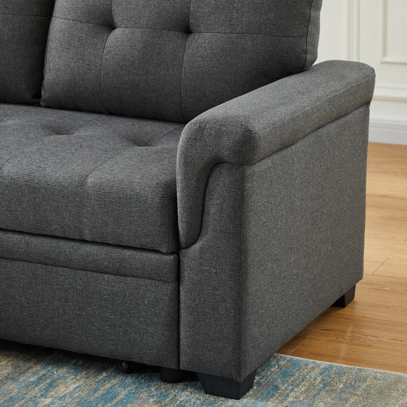 Lucca 84"W Dark Gray Linen Reversible Sleeper Sectional Sofa with Storage Chaise - View 5