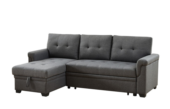Lucca 84"W Dark Gray Linen Reversible Sleeper Sectional Sofa with Storage Chaise - View 6