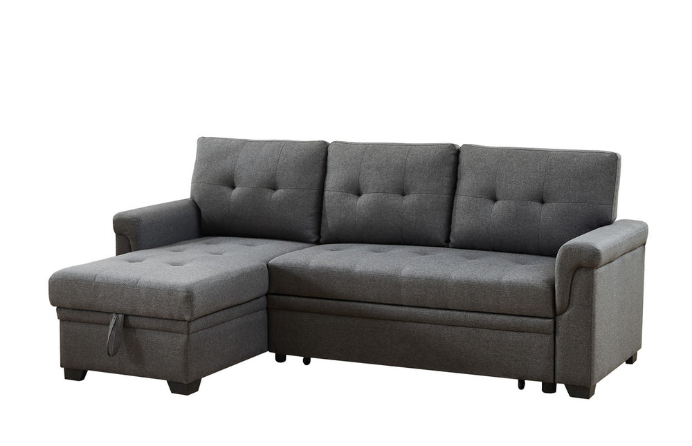 Lucca 84"W Dark Gray Linen Reversible Sleeper Sectional Sofa with Storage Chaise - View 6