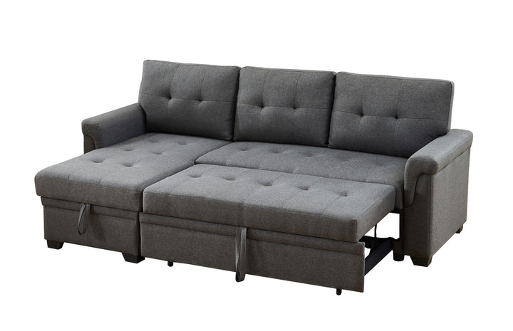 Lucca 84"W Dark Gray Linen Reversible Sleeper Sectional Sofa with Storage Chaise - View 7