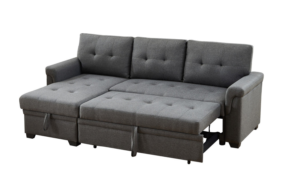 Lucca 84"W Dark Gray Linen Reversible Sleeper Sectional Sofa with Storage Chaise - View 7