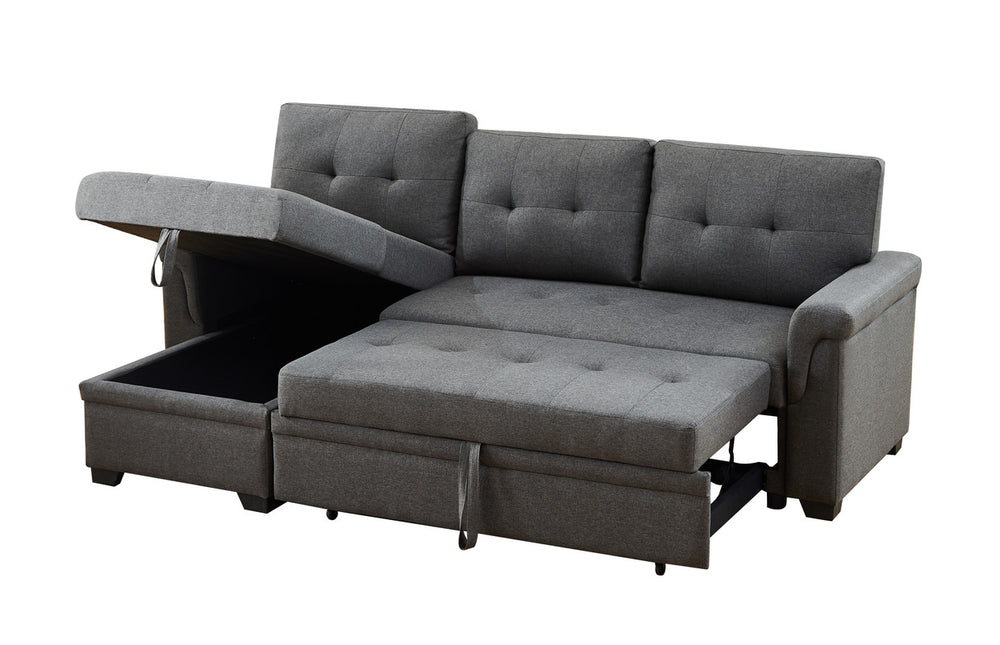 Lucca 84"W Dark Gray Linen Reversible Sleeper Sectional Sofa with Storage Chaise - View 2