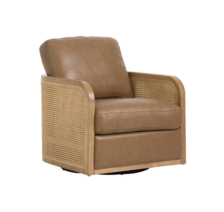 Danson - Modern Tan Leather  Wicker Swivel Accent Chair