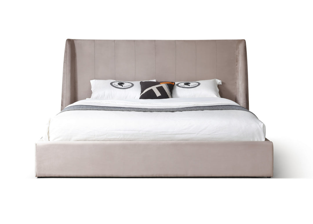 Eastern King Modrest Roma  Modern Taupe Microfiber Upholstered Bed
