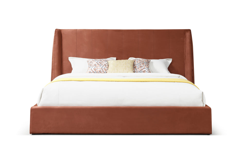 Eastern King Roma - Modern Burnt Orange Microfiber Upholstered Bed
