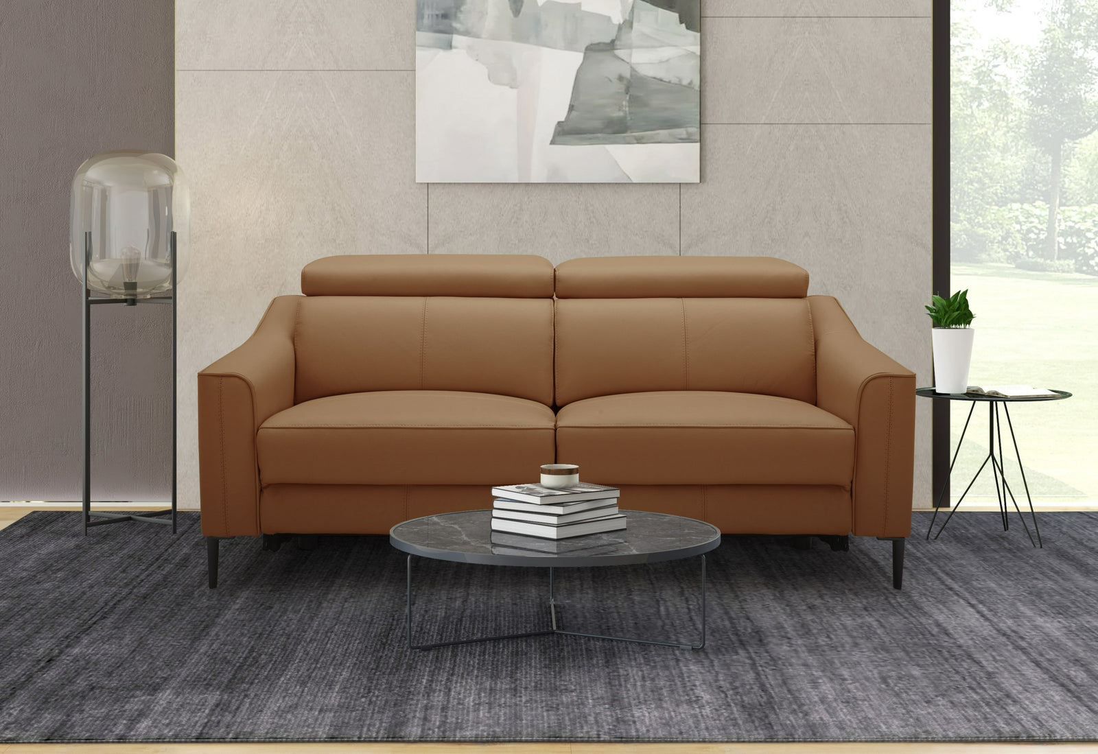 Eden - Modern Camel Leather Sofa With 2 Recliners