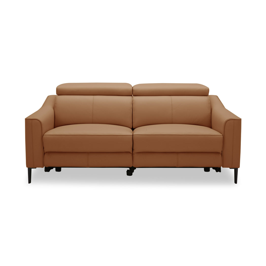 Eden - Modern Camel Leather Sofa With 2 Recliners