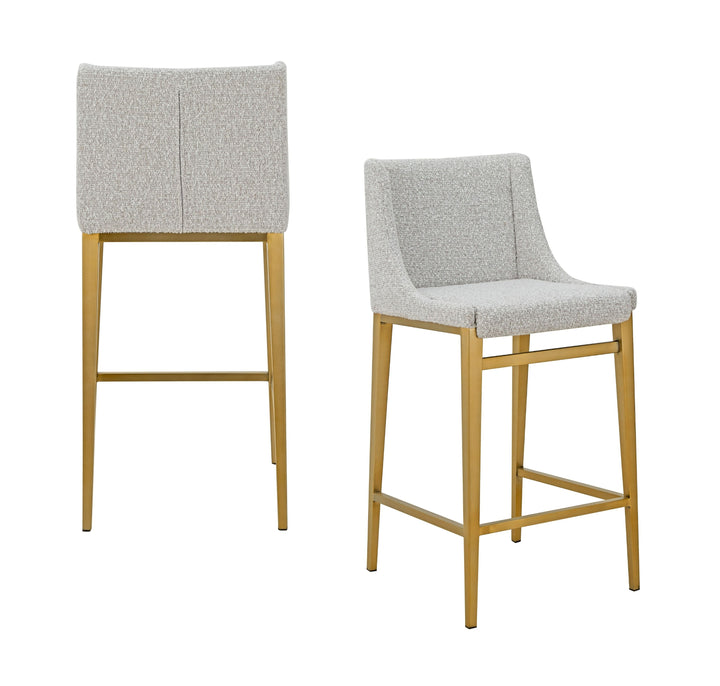 Mimi - Modern Light Grey Fabric + Antique Brass Counter Stool (Set of 2)