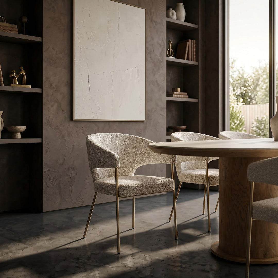 Claudine - Modern Light Grey Fabric & Antique Brass Dining Chair