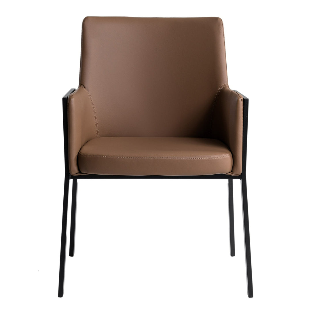 Leshay - Modern Dark Camel Vegan Leather + Black Metal Dining Chair