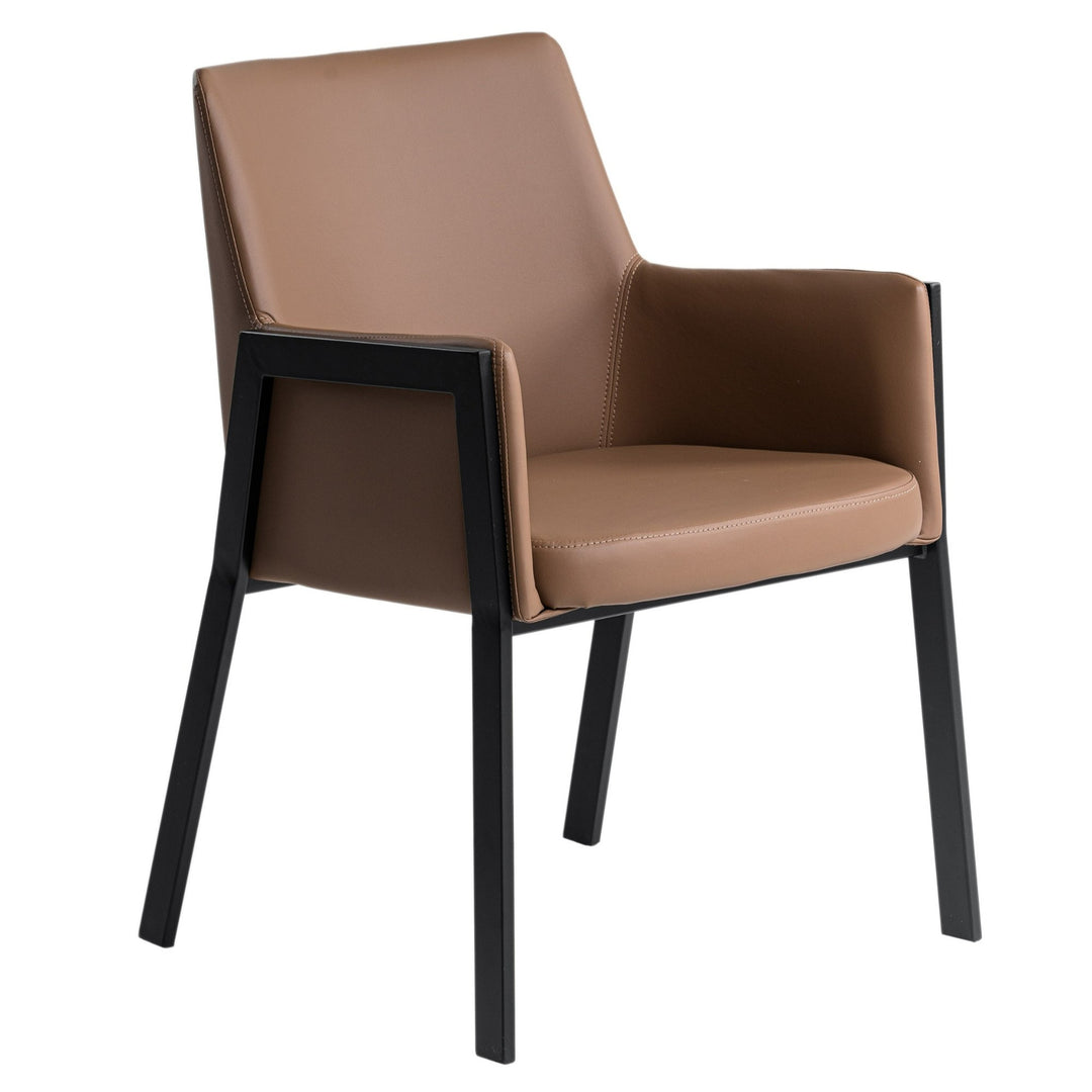 Leshay - Modern Dark Camel Vegan Leather + Black Metal Dining Chair