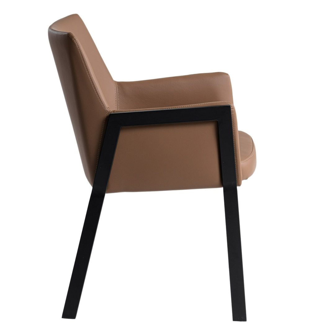 Leshay - Modern Dark Camel Vegan Leather + Black Metal Dining Chair