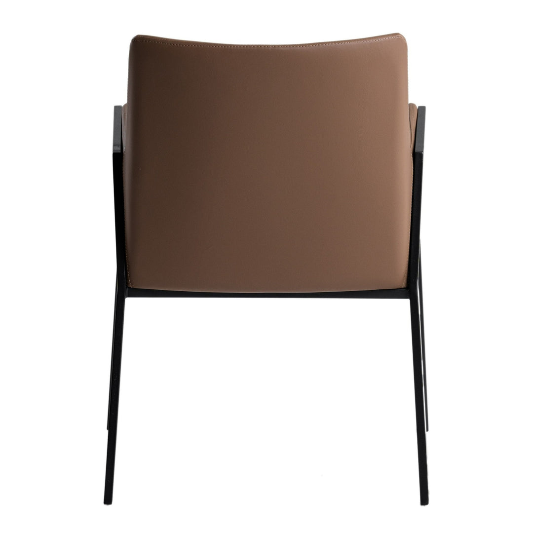 Leshay - Modern Dark Camel Vegan Leather + Black Metal Dining Chair
