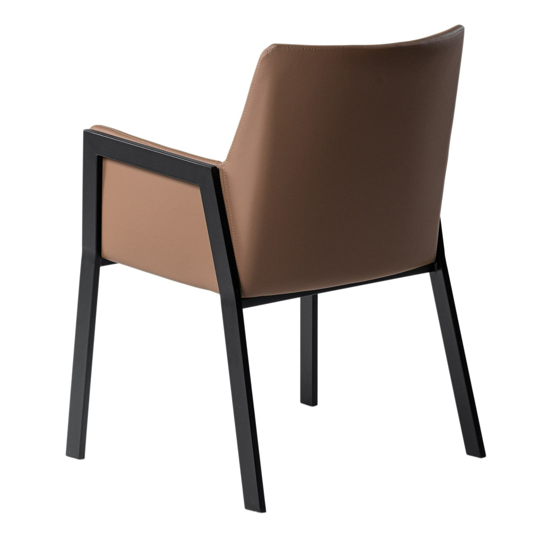 Leshay - Modern Dark Camel Vegan Leather + Black Metal Dining Chair
