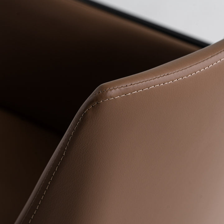 Leshay - Modern Dark Camel Vegan Leather + Black Metal Dining Chair