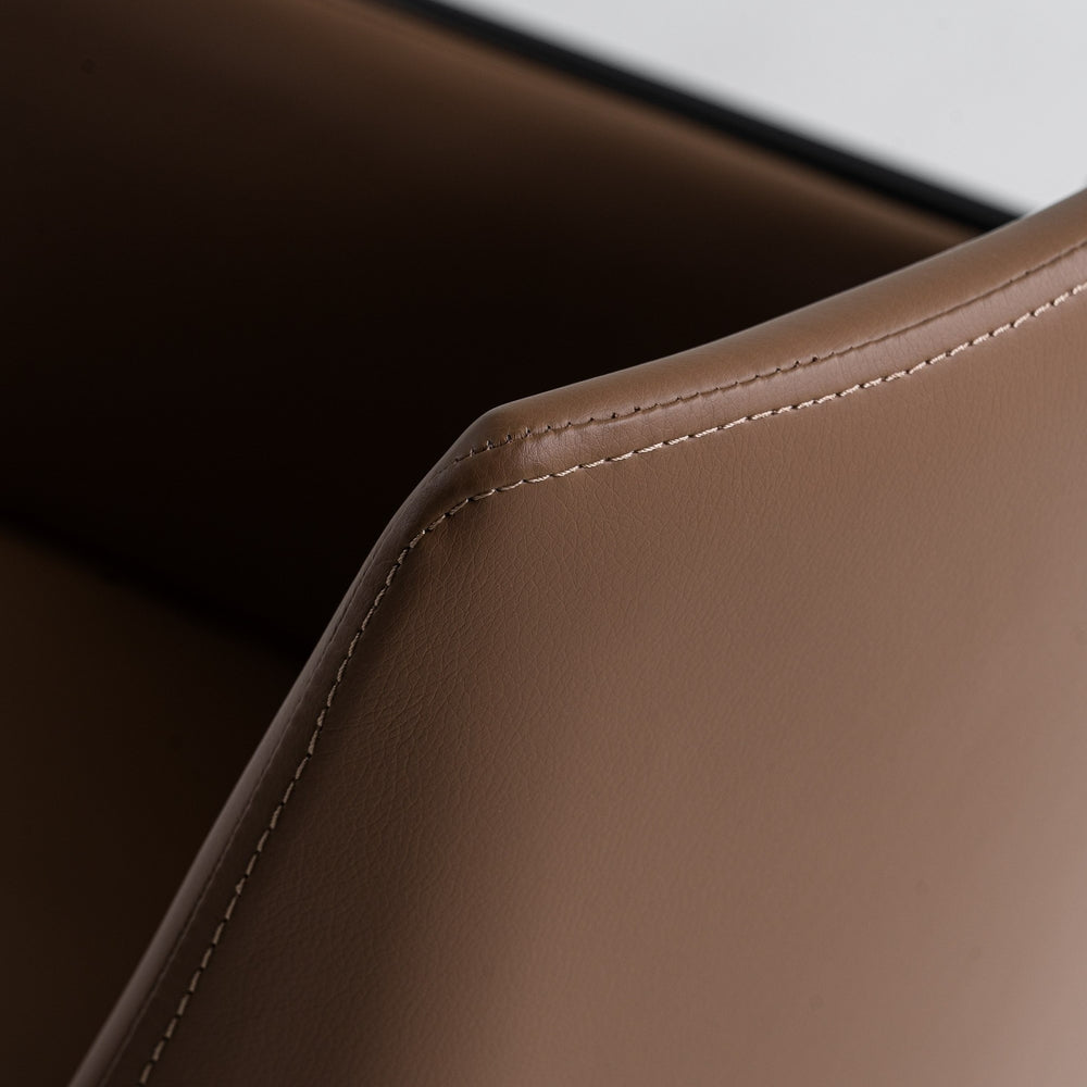 Leshay - Modern Dark Camel Vegan Leather + Black Metal Dining Chair - View 5