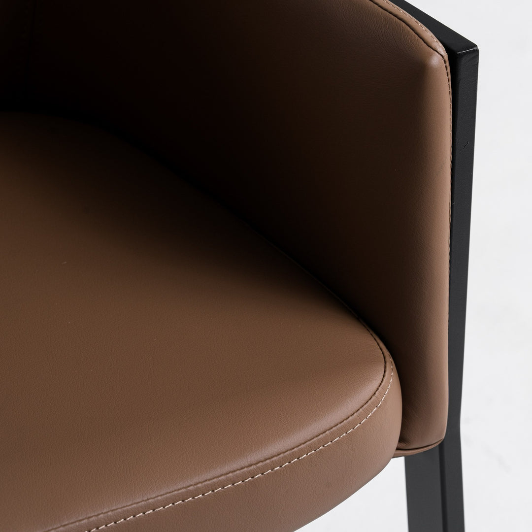 Leshay - Modern Dark Camel Vegan Leather + Black Metal Dining Chair