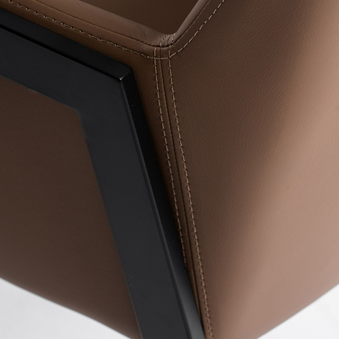 Leshay - Modern Dark Camel Vegan Leather + Black Metal Dining Chair