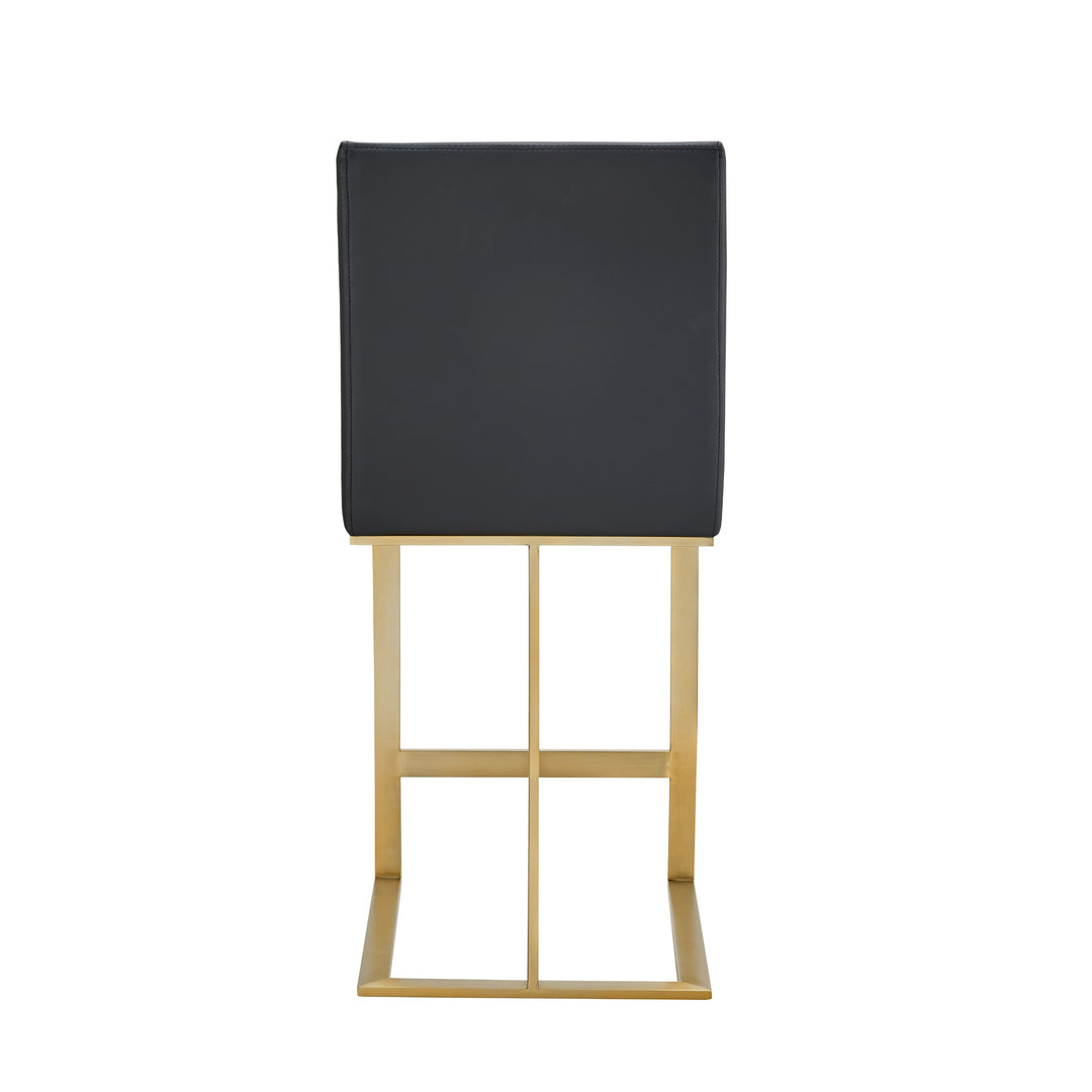Frankie - Modern Dark Grey Vegan Lether + Antique Brass Counter Stool