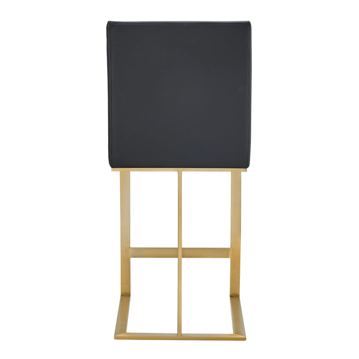 Frankie - Modern Dark Grey Vegan Lether + Antique Brass Counter Stool