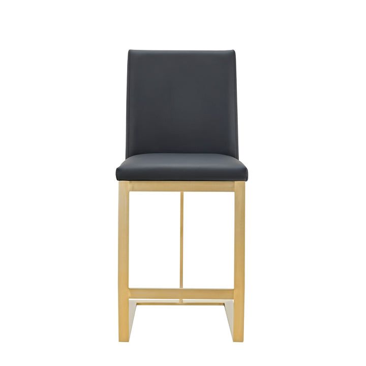 Frankie - Modern Dark Grey Vegan Lether + Antique Brass Counter Stool