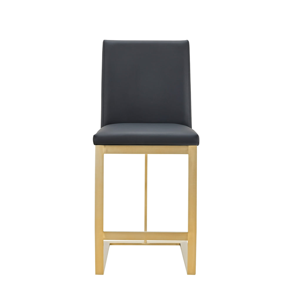Frankie - Modern Dark Grey Vegan Lether + Antique Brass Counter Stool - View 2