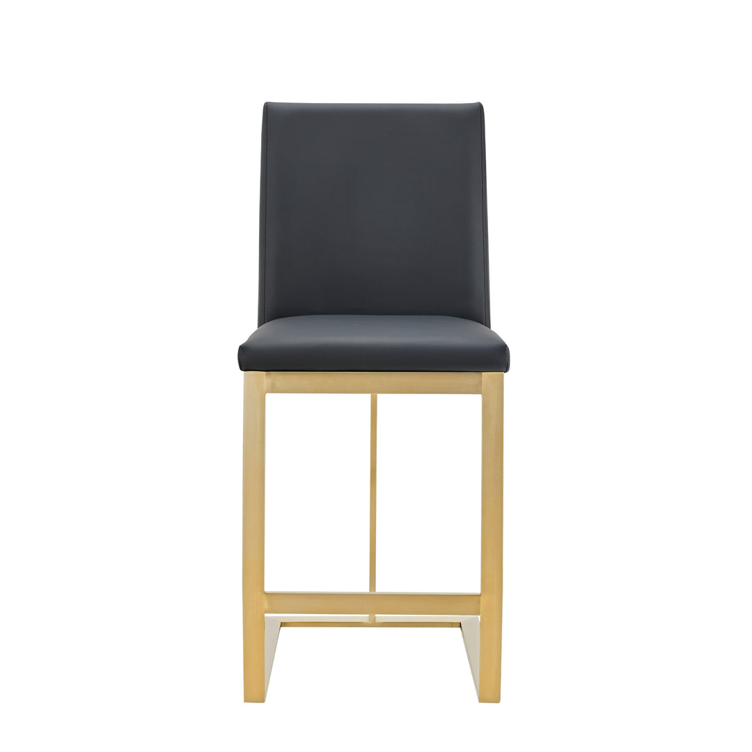 Frankie - Modern Dark Grey Vegan Lether + Antique Brass Counter Stool