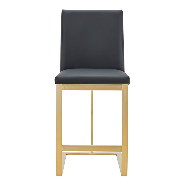 Frankie - Modern Dark Grey Vegan Lether + Antique Brass Counter Stool