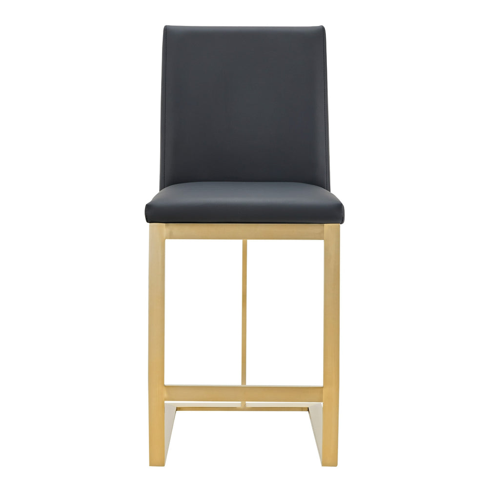 Frankie - Modern Dark Grey Vegan Lether + Antique Brass Counter Stool - View 6