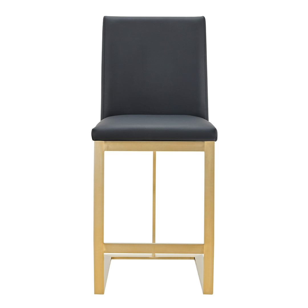 Frankie - Modern Dark Grey Vegan Lether + Antique Brass Counter Stool