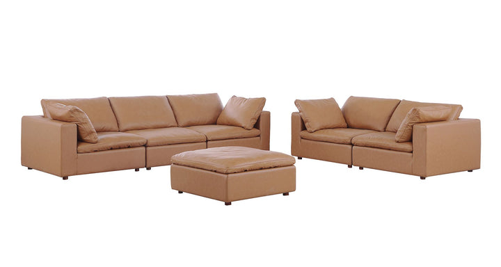 DivanItalia 1100 2-Piece Sofa Set – Top-Grain Italian Leather with Ottoman - Cognac