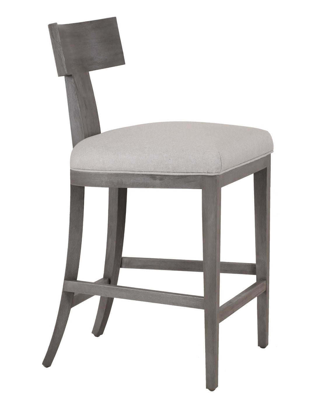 Fabien  Mid-Century Modern Beige Linen + Grey Wash Counter Chair