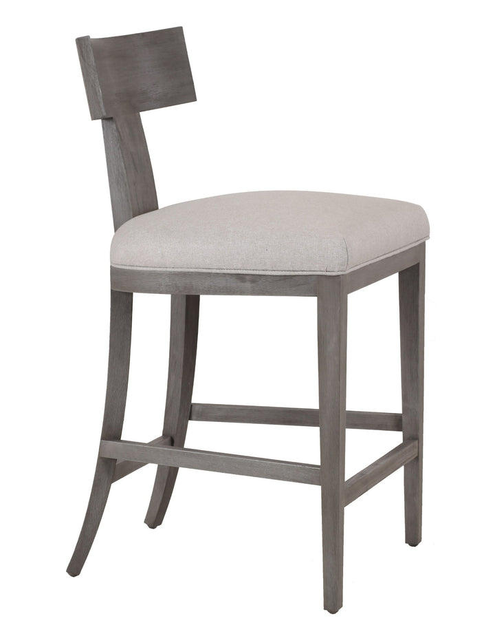 Fabien  Mid-Century Modern Beige Linen + Grey Wash Counter Chair