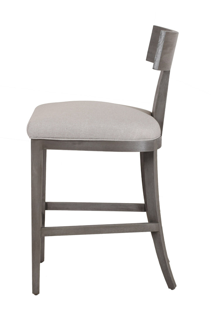 Fabien  Mid-Century Modern Beige Linen + Grey Wash Counter Chair