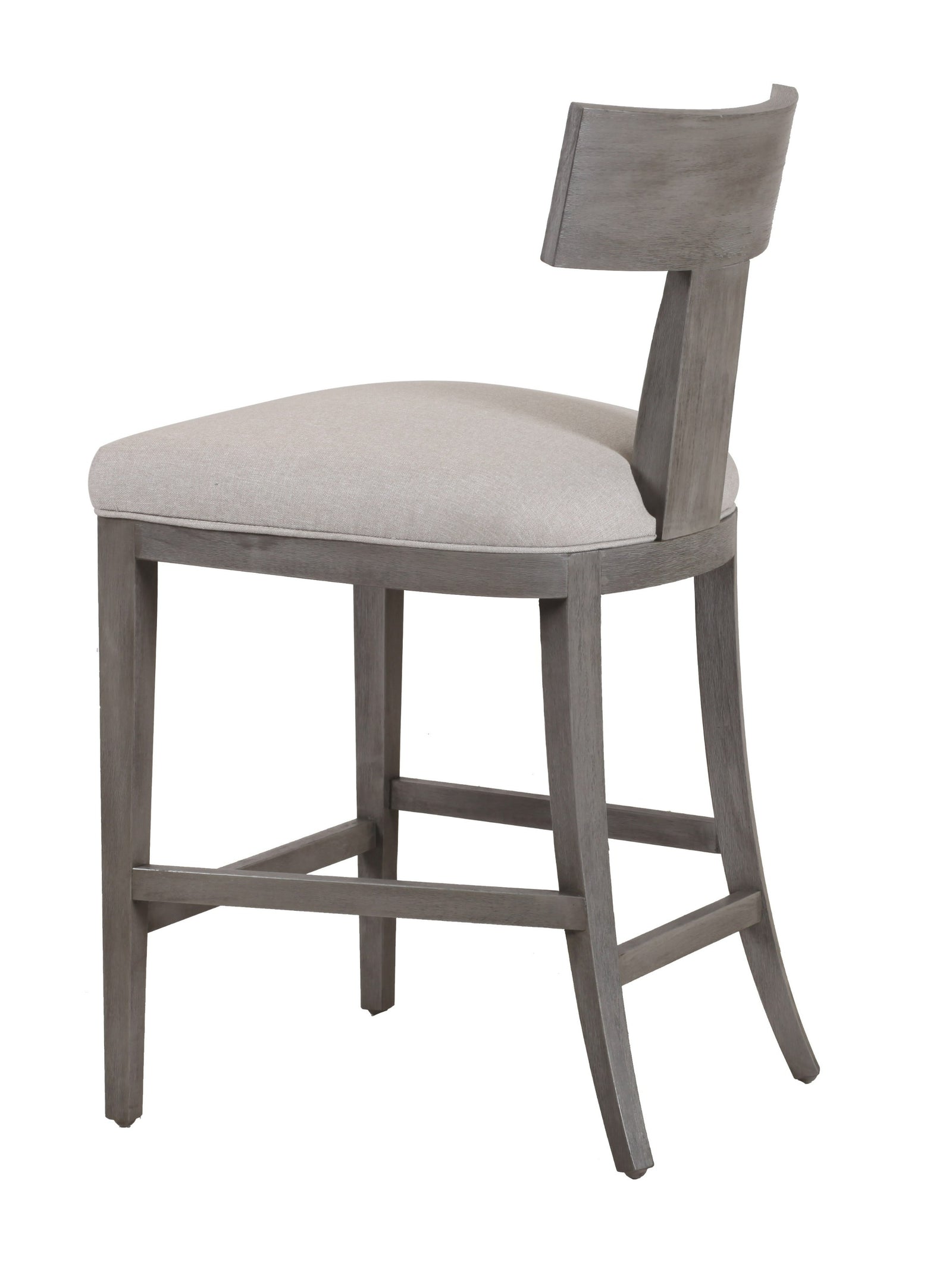 Fabien - Mid-Century Modern Beige Linen  Grey Wash Counter Chair