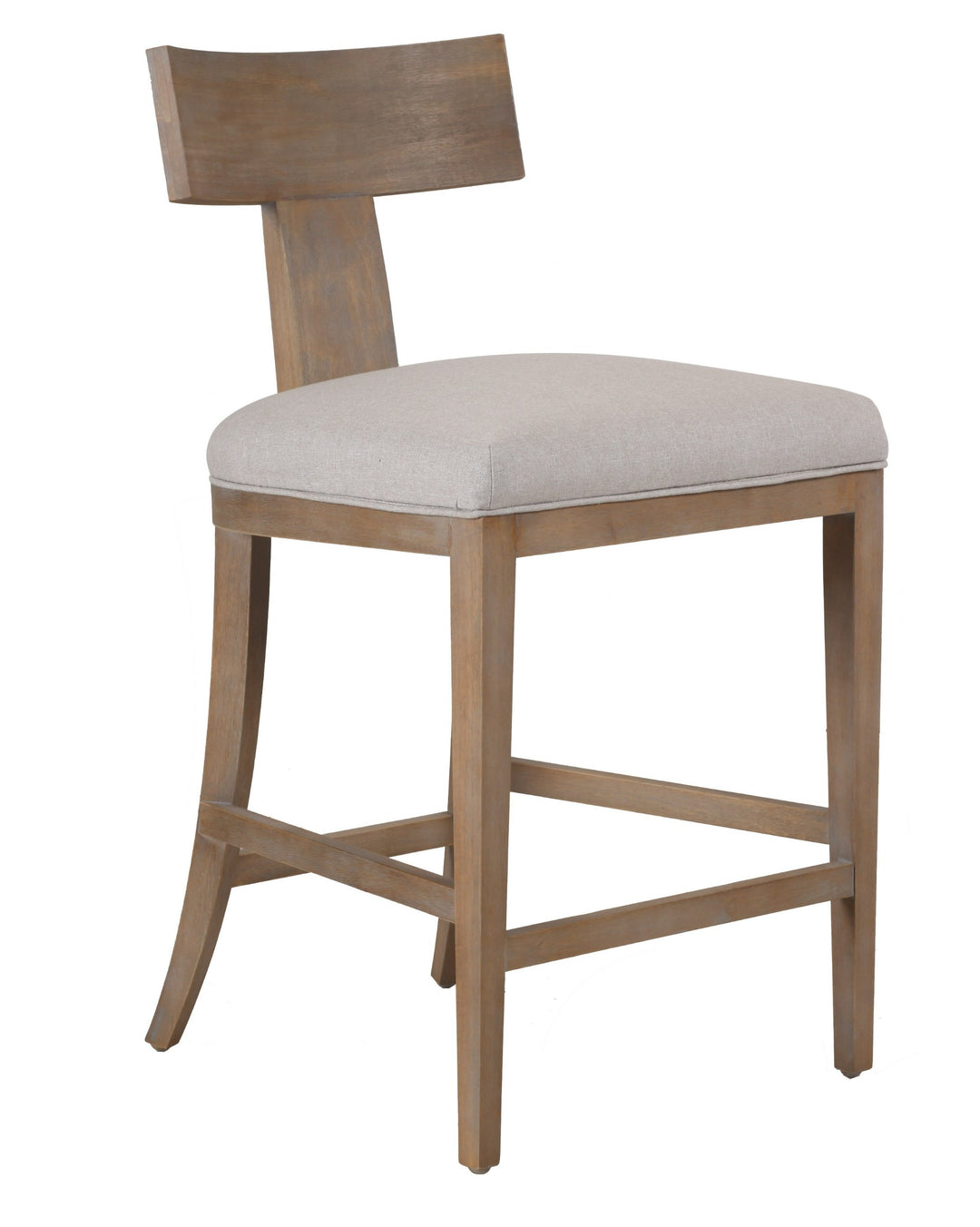 Fabien  Mid-Century Modern Beige Linen + Wood Counter Chair