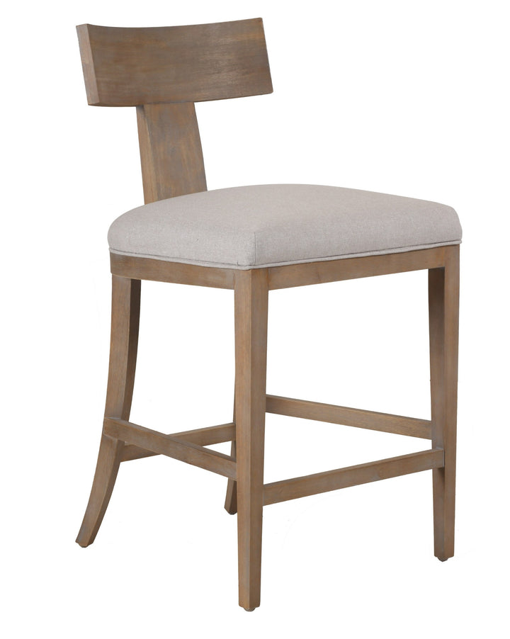 Fabien  Mid-Century Modern Beige Linen + Wood Counter Chair
