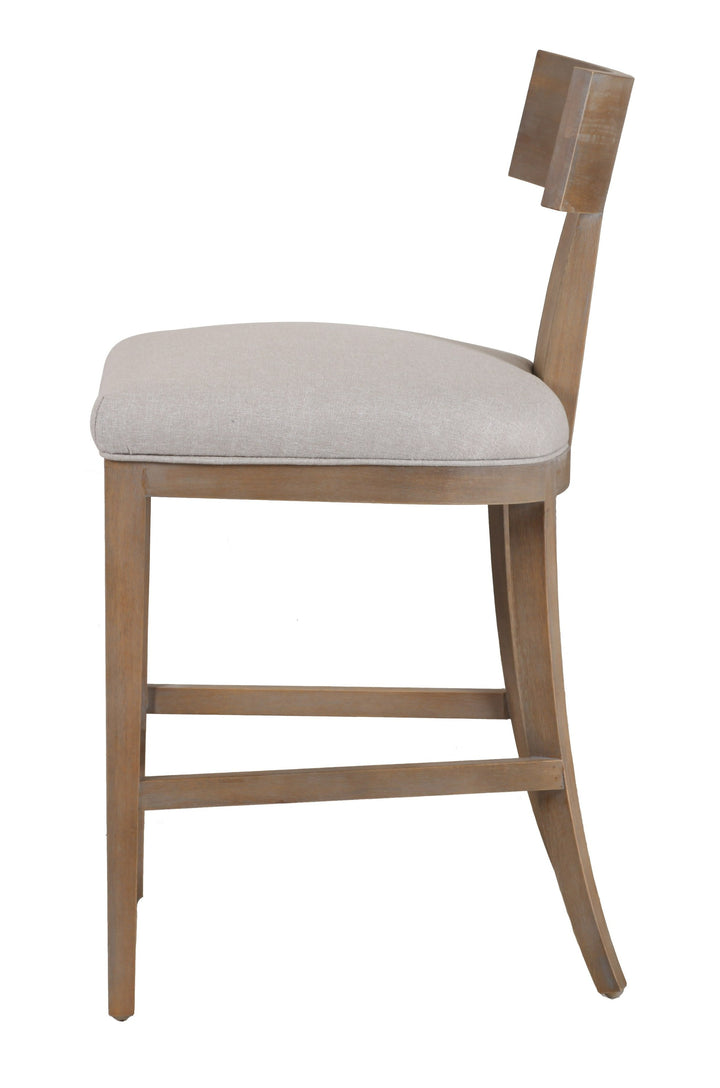 Fabien - Mid-Century Modern Beige Linen  Wood Counter Chair