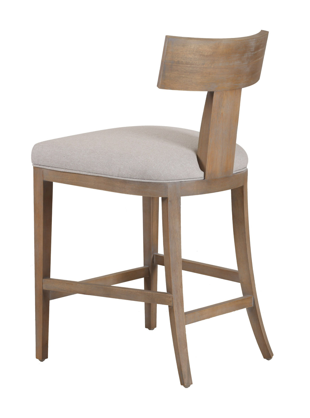 Fabien  Mid-Century Modern Beige Linen + Wood Counter Chair