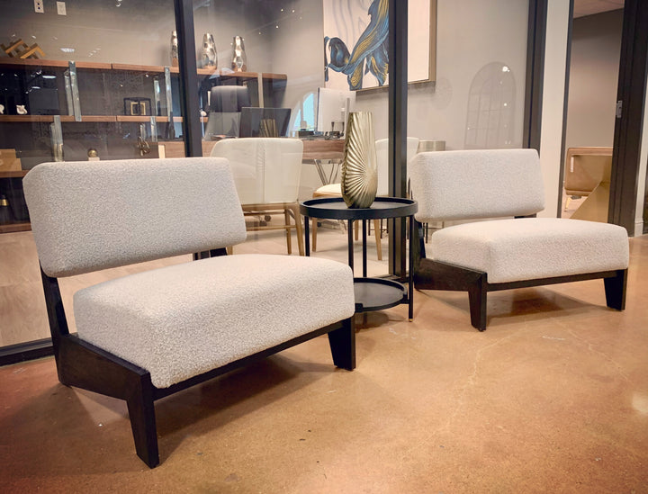 Tucker - Mid-Century Modern Light Grey Fabric + Black Walnut Accent Chair