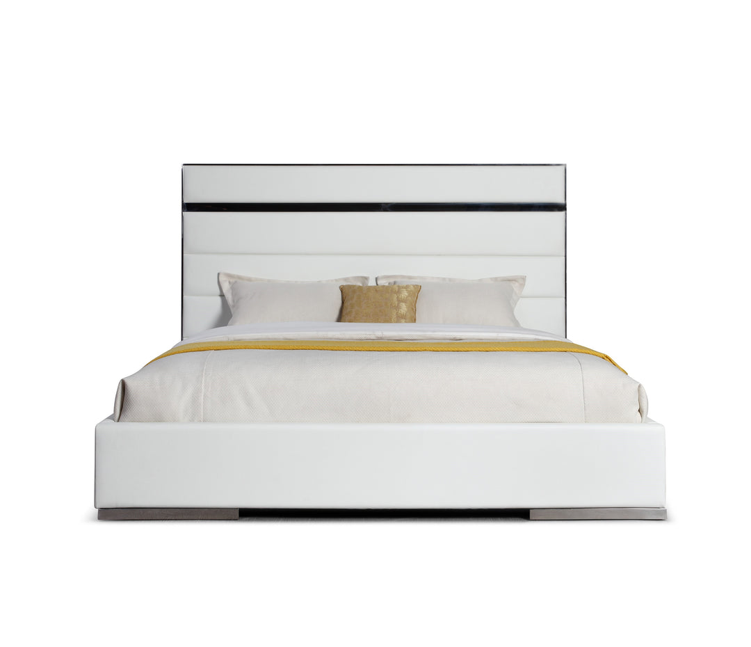 Eastern King Modrest Cartier - Modern White Vegan Leather + Stainless Steel Bed