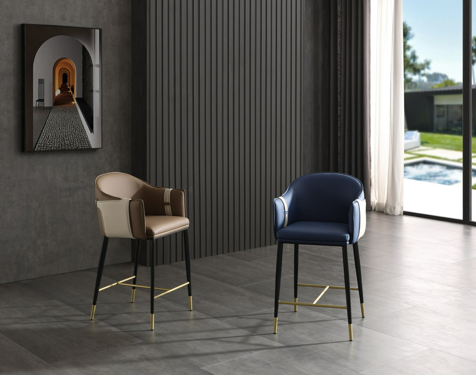 Calderon - Modern Brown & Beige Vegan Leather Counter Chair - View 6