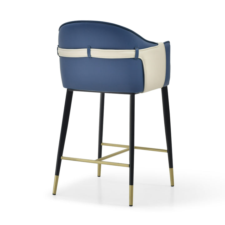 Calderon - Modern Blue &amp; Beige Vegan Leather Counter Chair